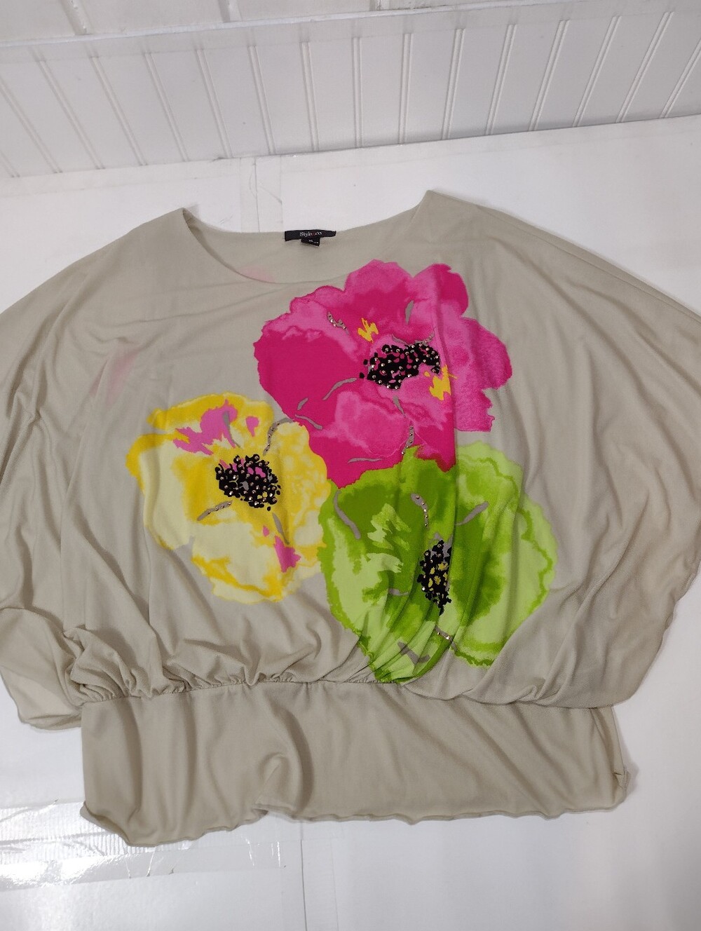 Style & Co. Light Beige Tunic with Pink, Yellow & Green Floral Print - Picture 9 of 9